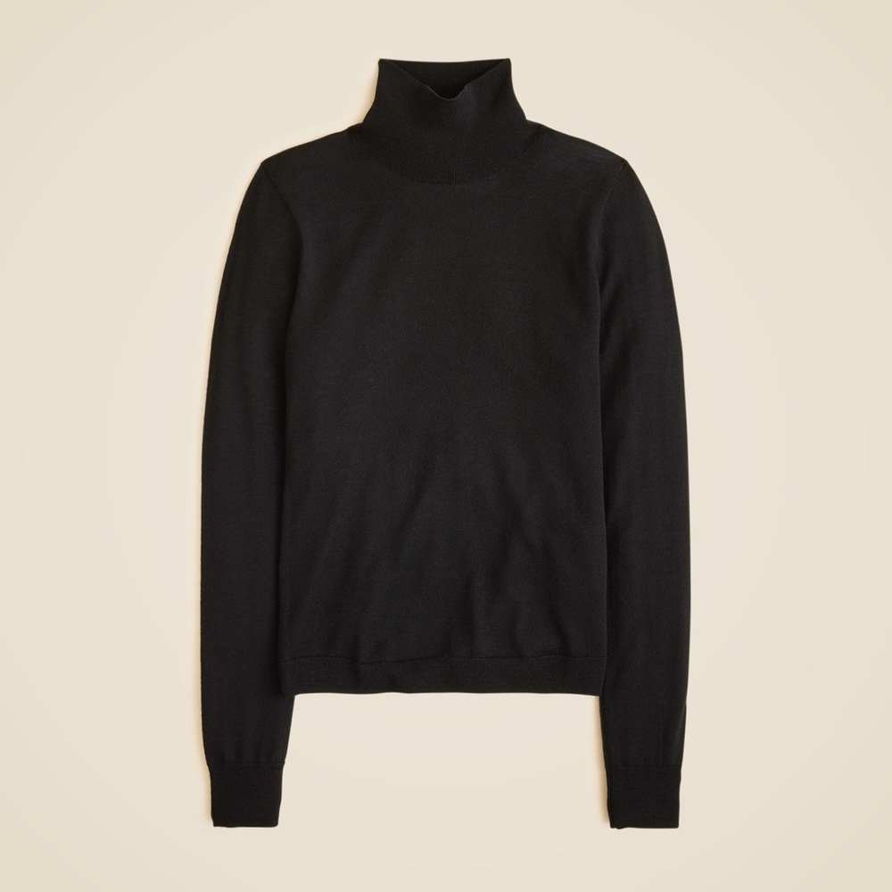 J. Crew Elegant Black Merino Wool Blend Turtleneck Sweater